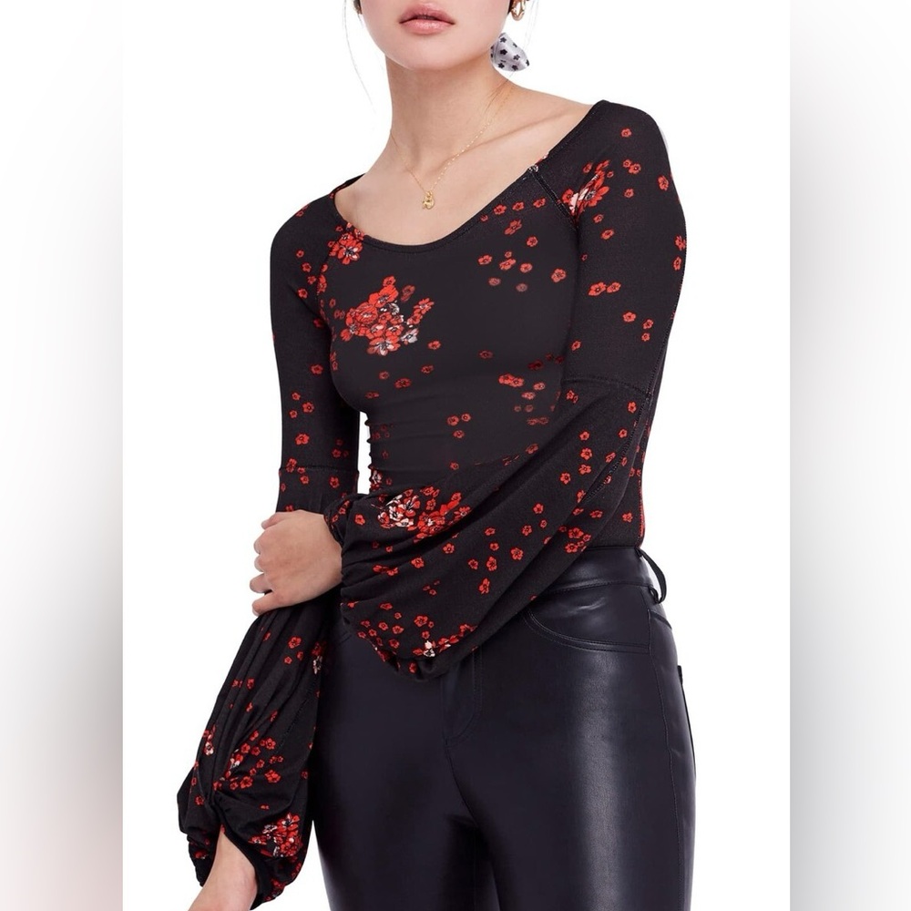 Free People To the Tropics Black Floral Top Small